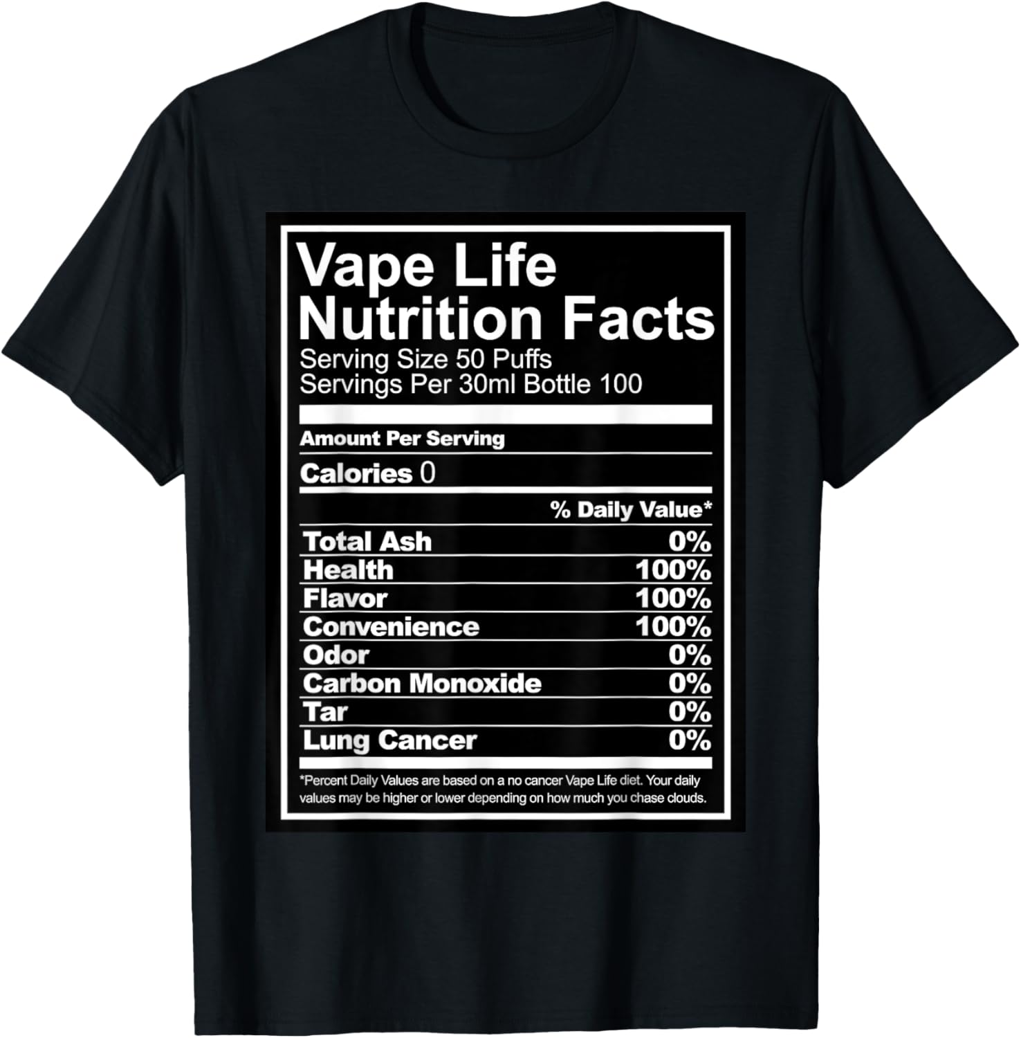 Vaping Shop - Vape Life Nutrition Facts 그래픽 티
